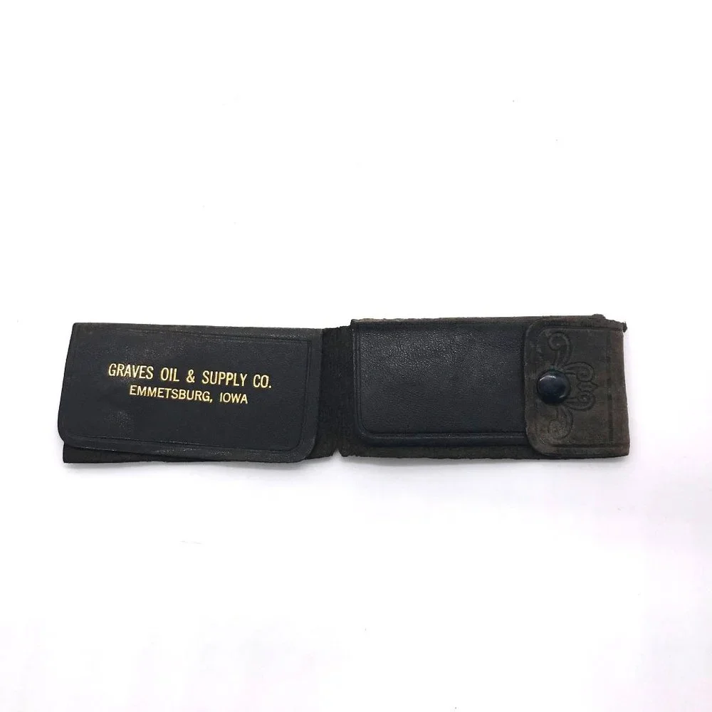 Small Vintage Advertising Wallet, Graves Oil and Supply Iowa, Leather Business